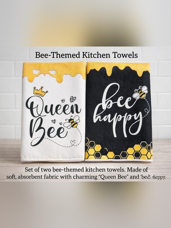 Other - Bee-Themed Kitchen Towels – Queen Bee & Bee Happy Set